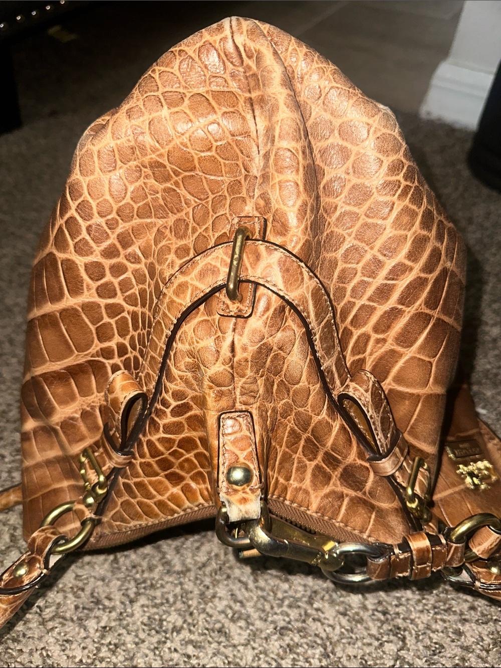 Coach Brown Croc-Embossed Leather Satchel with Gold Hardware - Picture 7 of 16